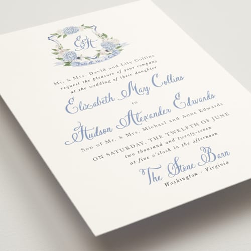 This is a periwinkle wedding invitations with standard by Design Lotus called sweethearts printing on signature in standard