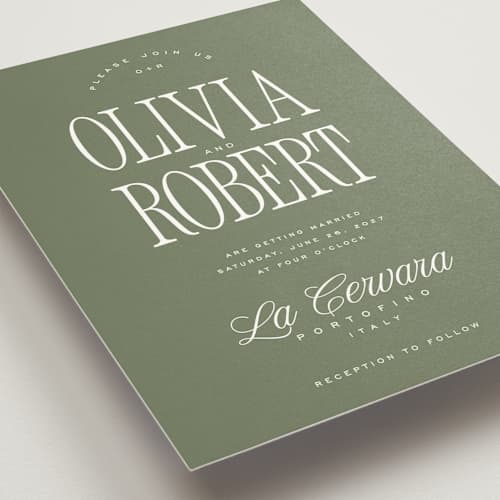 This is a sage wedding invitations with standard by Kelly Schmidt called riviera printing on signature in standard