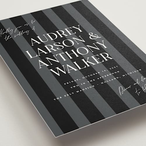 This is a noir wedding invitations with standard by Pixel and Hank called ambrosial printing on signature in standard