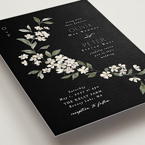 This is a charcoal wedding invitations with standard by Itsy Belle Studio called sweeping vine printing on signature in standard