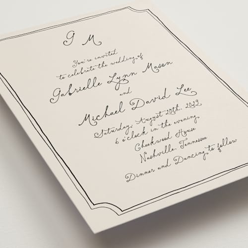 This is a vintage wedding invitations with standard by Kelly Watkins called felicity printing on signature in standard