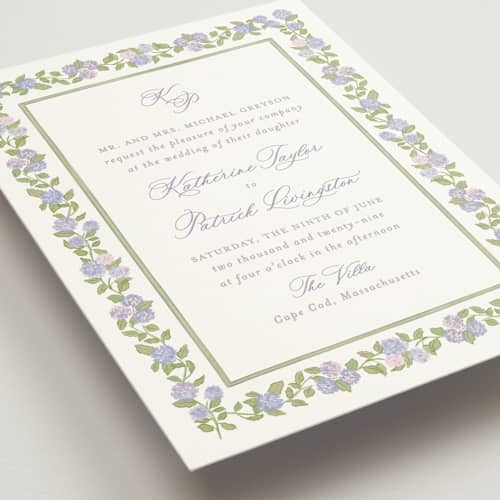 This is a iris wedding invitations with standard by Creo Study called pillowy border printing on signature in standard