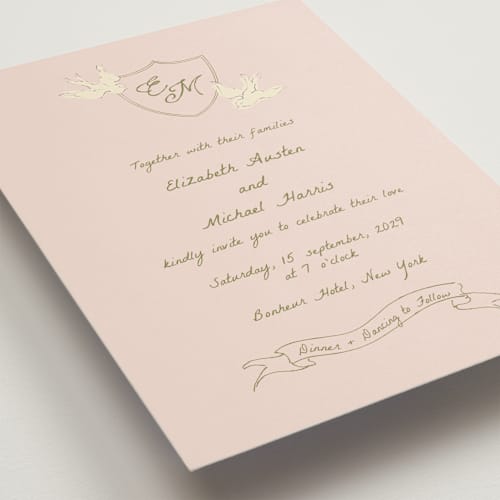 This is a heaven wedding invitations with standard by Helena Vitto called birds of paradise printing on signature in standard