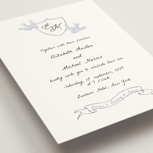 This is a celestial wedding invitations with standard by Helena Vitto called birds of paradise printing on signature in standard