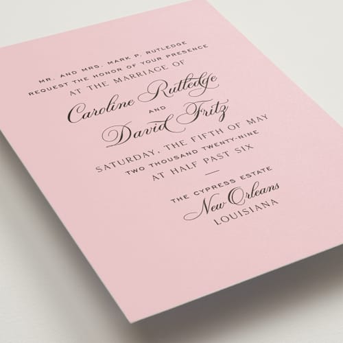 This is a peony wedding invitations with standard by Megan Davis called nola printing on signature in standard