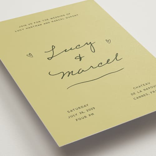 This is a lime wedding invitations with standard by Ani Somi called ballpoint suite printing on signature in standard