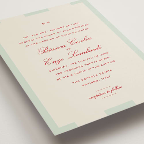 This is a fresca wedding invitations with standard by Megan Davis called campania printing on signature in standard