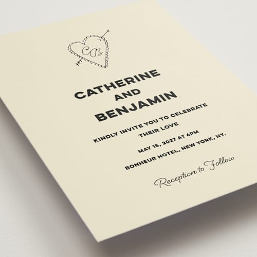 This is a leather wedding invitations with standard by Helena Vitto called crazy little thing called love printing on signature in standard