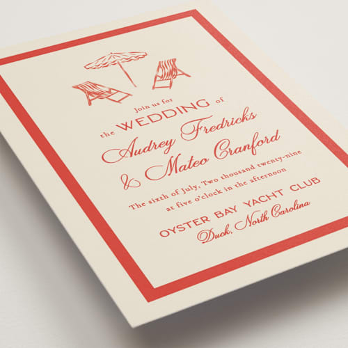 This is a lobster wedding invitations with standard by Jackie Crawford called kitty hawk printing on signature in standard
