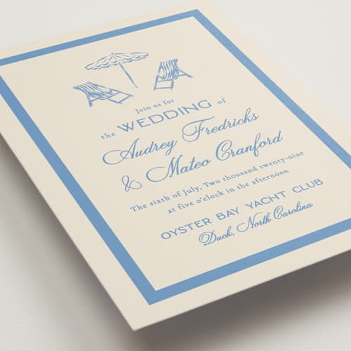 This is a sky wedding invitations with standard by Jackie Crawford called kitty hawk printing on signature in standard