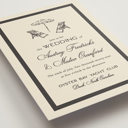 This is a blackbeard wedding invitations with standard by Jackie Crawford called kitty hawk printing on signature in standard