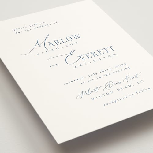 This is a ocean wedding invitations with standard by Kelly Schmidt called scripted initials printing on signature in standard