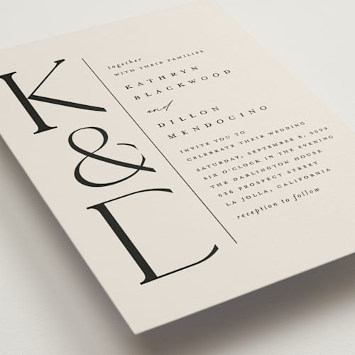 This is a ecru wedding invitations with standard by Erica Krystek called modern monogram printing on signature in standard