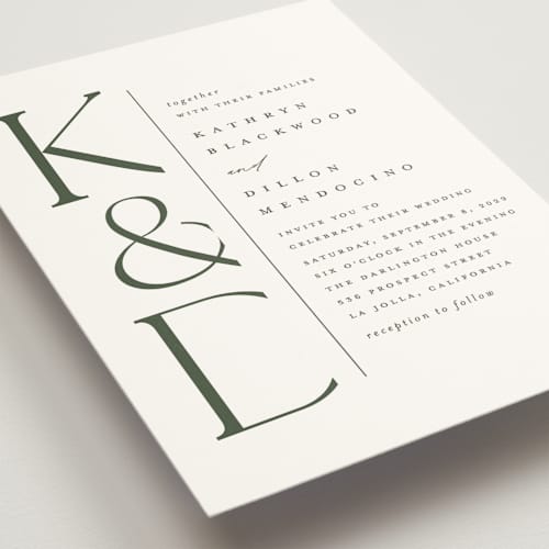 This is a gardenia wedding invitations with standard by Erica Krystek called modern monogram printing on signature in standard