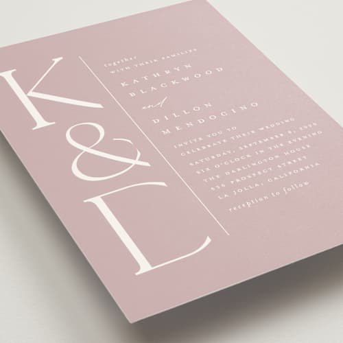 This is a rose wedding invitations with standard by Erica Krystek called modern monogram printing on signature in standard