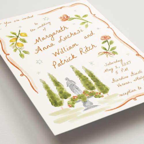 This is a flame wedding invitations with standard by Pati Cascino called giardino printing on signature in standard