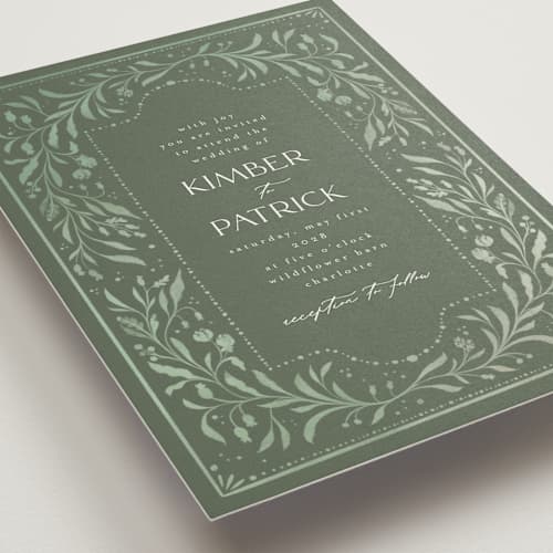 This is a sage wedding invitations with standard by Ashley DeMeyere called porcelain printing on signature in standard