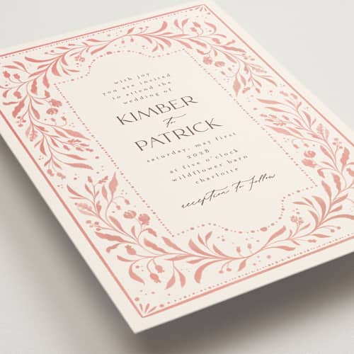 This is a peony wedding invitations with standard by Ashley DeMeyere called porcelain printing on signature in standard