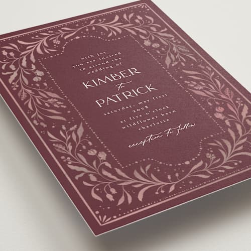 This is a bordeaux wedding invitations with standard by Ashley DeMeyere called porcelain printing on signature in standard