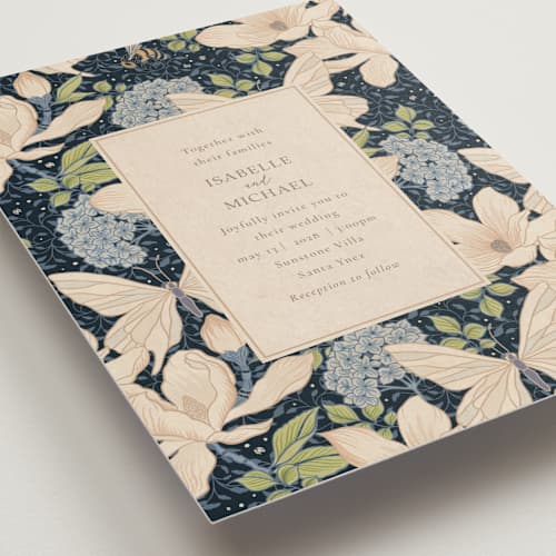 This is a sky wedding invitations with standard by Sabrin Deirani called magnolias printing on signature in standard