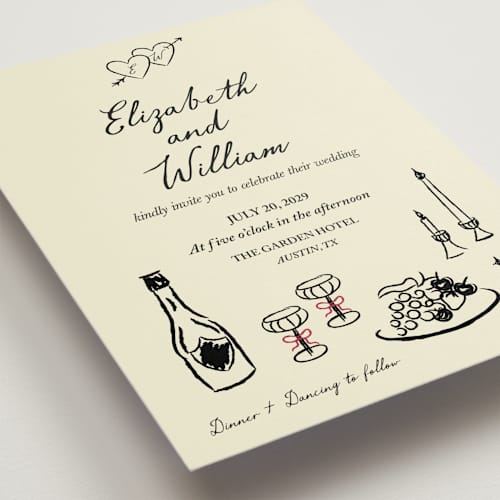 This is a champagne wedding invitations with standard by Helena Vitto called vintage lovers printing on signature in standard