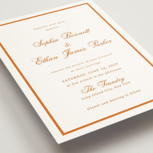 This is a citrus burst wedding invitations with standard by Cass Loh called chic union printing on signature in standard
