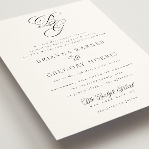 This is a porcelain wedding invitations with standard by Everett Paper Goods called carlyle printing on signature in standard