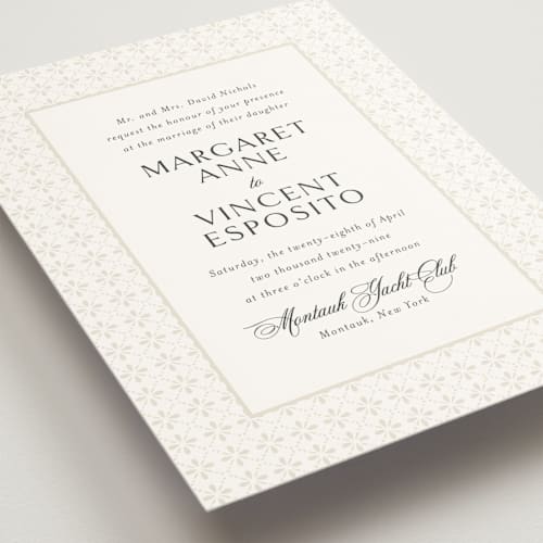 This is a albaster wedding invitations with standard by Jennifer Postorino called coastal charm printing on signature in standard