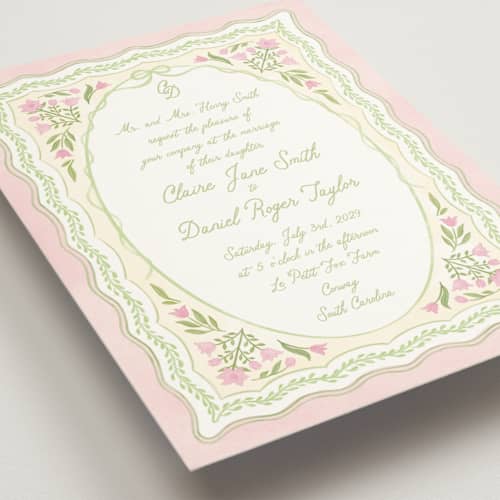 This is a rosebud wedding invitations with standard by Creo Study called folk garden printing on signature in standard