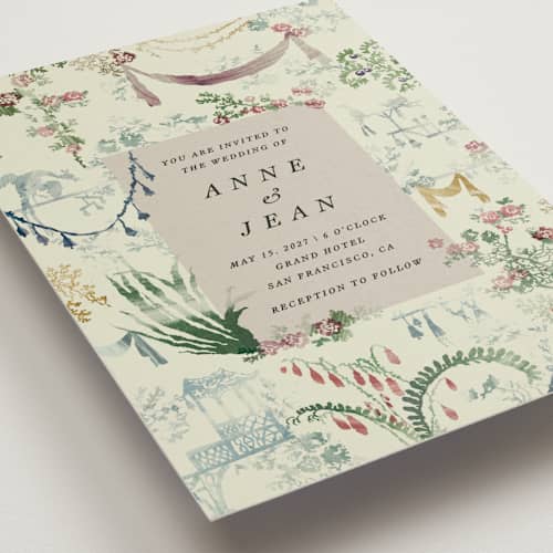 This is a rosarium wedding invitations with standard by Sumak Studio called chinoiserie printing on signature in standard