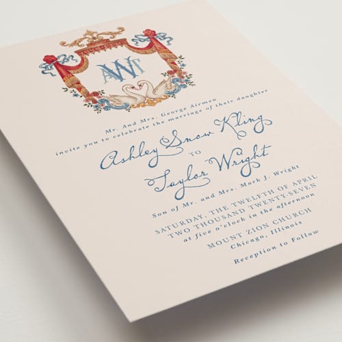 This is a royal wedding invitations with standard by Cass Loh called swan crest printing on signature in standard