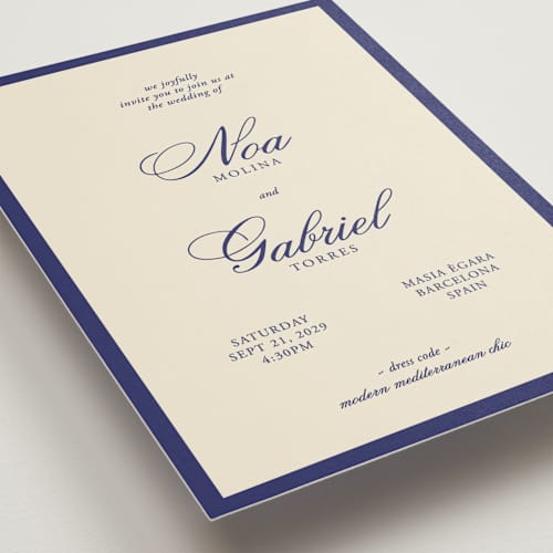 This is a cobalt wedding invitations with standard by Ani Somi called borders printing on signature in standard