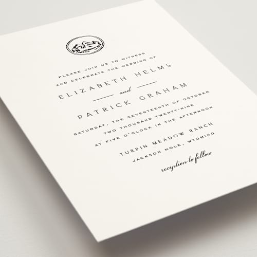 This is a cotton wedding invitations with standard by Amy Kross called aspen knoll printing on signature in standard