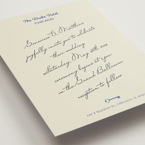 This is a adriatic blue wedding invitations with standard by Studio Suku called hotel printing on signature in standard