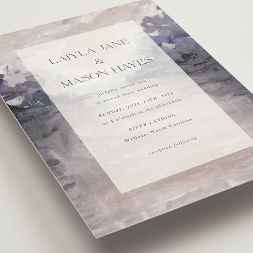 This is a lilac wedding invitations with standard by Lindsay Megahed called reflections printing on signature in standard