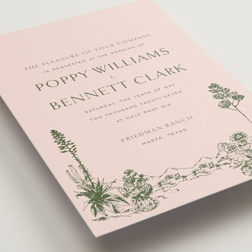 This is a blossom wedding invitations with standard by Megan Davis called rancho printing on signature in standard