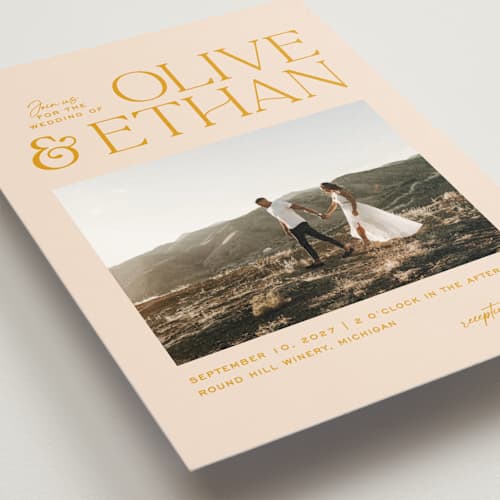 This is a sunshine wedding invitations with standard by Owl and Toad called casual printing on signature in standard