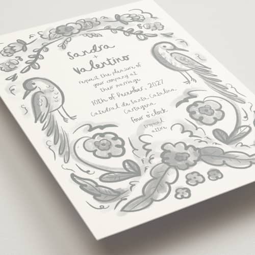 This is a graphite wedding invitations with standard by Ani Somi called santa catalina printing on signature in standard