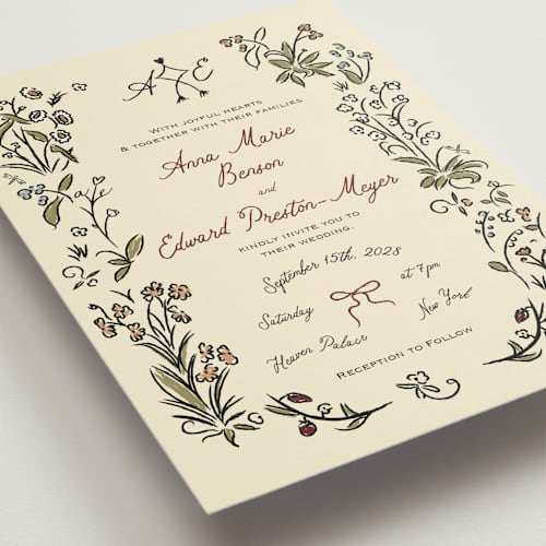 This is a pomegranate wedding invitations with standard by Helena Vitto called love rests in a garden printing on signature in standard
