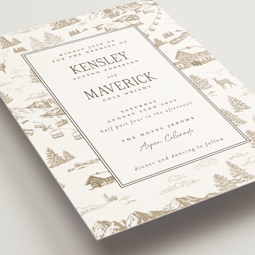 This is a leather wedding invitations with standard by Jenna Holcomb called aspen toile printing on signature in standard
