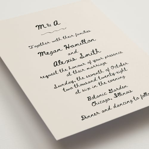 This is a lace wedding invitations with standard by Cass Loh called simple monogram printing on signature in standard
