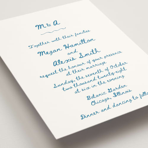 This is a aqua wedding invitations with standard by Cass Loh called simple monogram printing on signature in standard