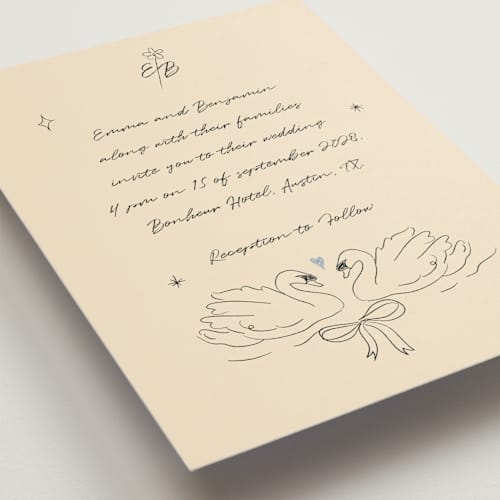 This is a dream wedding invitations with standard by Helena Vitto called the swan printing on signature in standard