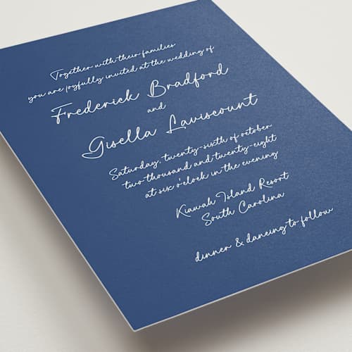 This is a santorini wedding invitations with standard by chocomocacino called strazzate printing on signature in standard
