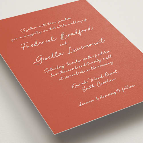 This is a coral wedding invitations with standard by chocomocacino called strazzate printing on signature in standard