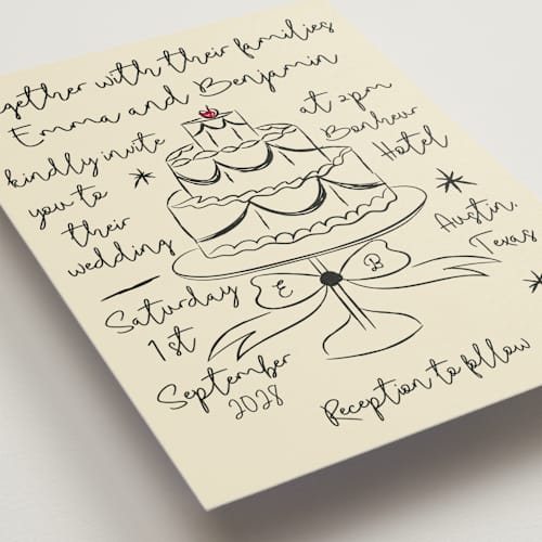This is a champagne wedding invitations with standard by Helena Vitto called modern love printing on signature in standard