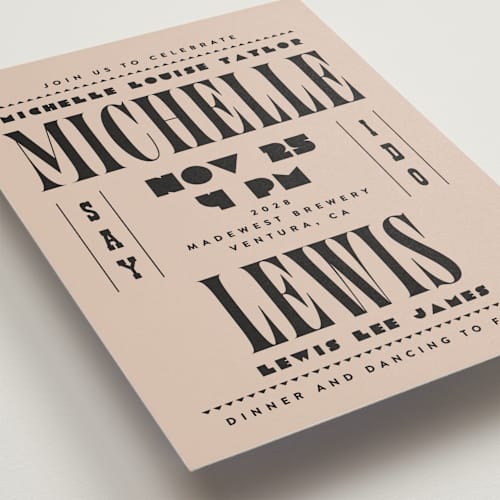 This is a noir wedding invitations with standard by Alethea and Ruth called bold stack printing on signature in standard