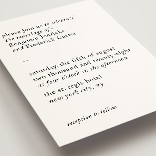 This is a paper wedding invitations with standard by Bethan called editorial printing on signature in standard