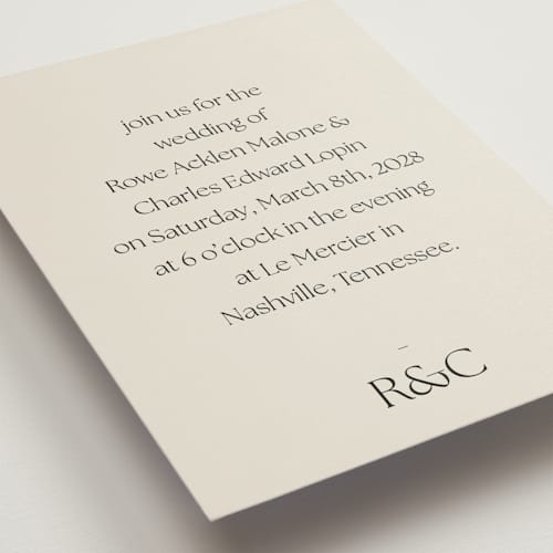 This is a sandstone wedding invitations with standard by Sara Hicks Malone called monogram edit printing on signature in standard