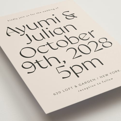This is a ivory wedding invitations with standard by Melanie Kosuge called ayumi printing on signature in standard